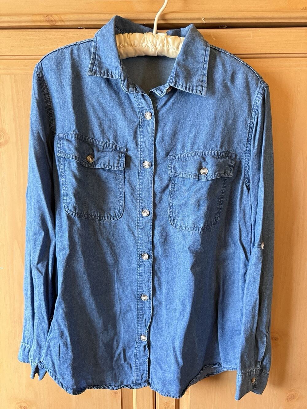 denim shirt women small blue Lyocell button down NWOT